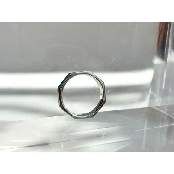 Sterling Turquoise Inlay Vintage Rare Flat Sided Ring - sz 9.75 - Picture 5 of 7